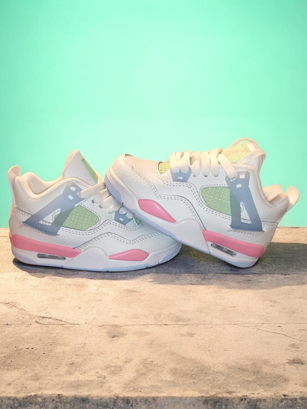 Jordan Kids White Sneakers with Pink and Light Green Accents